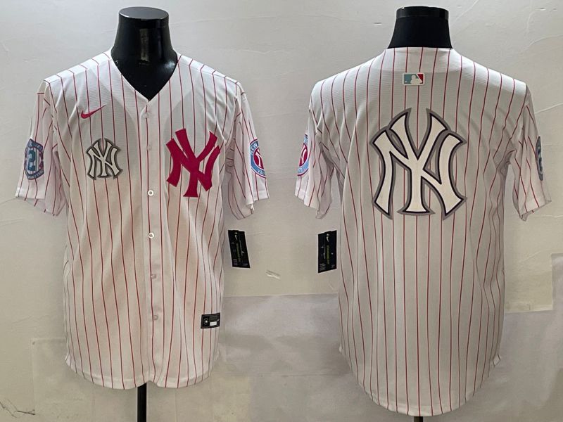 Men New York Yankees Blank White Stripe Jointly Name Nike 2025 MLB Jersey style 25->new york yankees->MLB Jersey